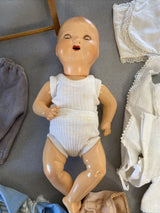 Ancienne Poupées Bambino Petit Frere De Bleuette Et Bleuette Avec Trousseau